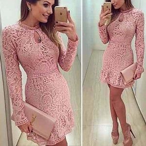 Long Sleeve Pink Lace Sexy Dress Party Night Club